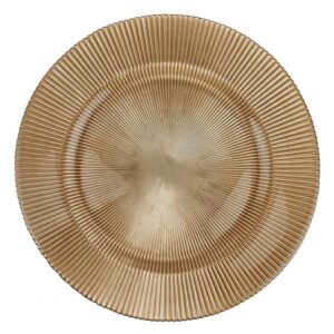 Luxury Gold Rimmed Vertical Ribbed Glass Charger Plate