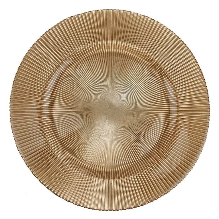 Luxury Gold Rimmed Vertical Ribbed Glass Charger Plate