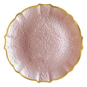 Luxury Gold Rimmed Hammered Pink Glass Charger Plate