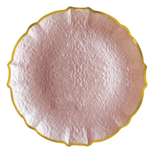 Luxury Gold Rimmed Hammered Pink Glass Charger Plate