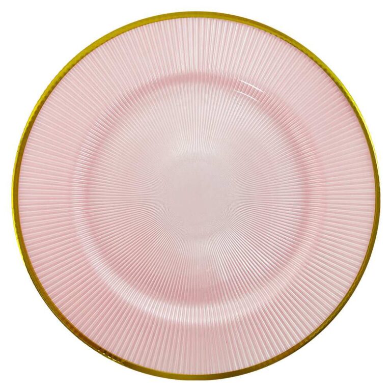 Luxury Pink Gold Rimmed Sunburst Glass Charger Plate