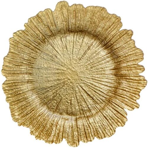 Luxury Tree-Textured Flower Shaped Glass Charger Plate