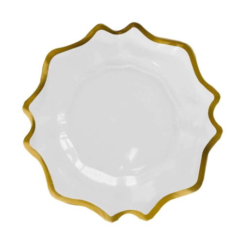 Luxury Gold Rimmed Wavy Edge Glass Charger Plate