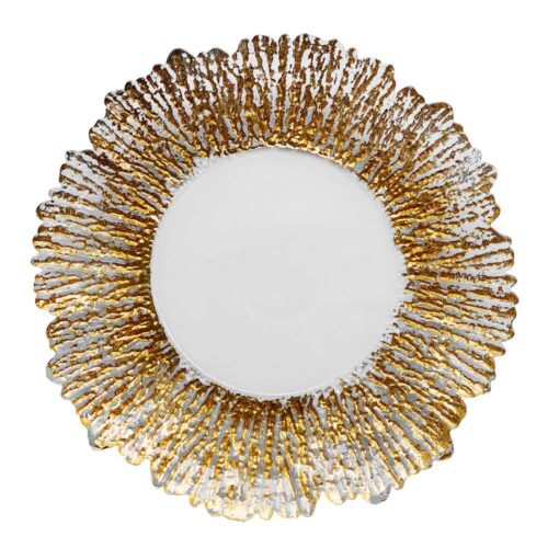 Luxury Gold Plated Coral Texture Glass Charger Plate