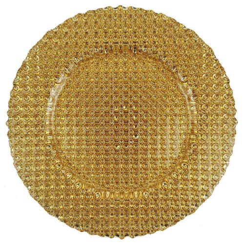Luxury Full Gold Beaded Glass Charger Plate