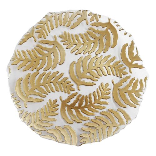 Luxury Gold Plated Fern Leaf Glass Charger Plate