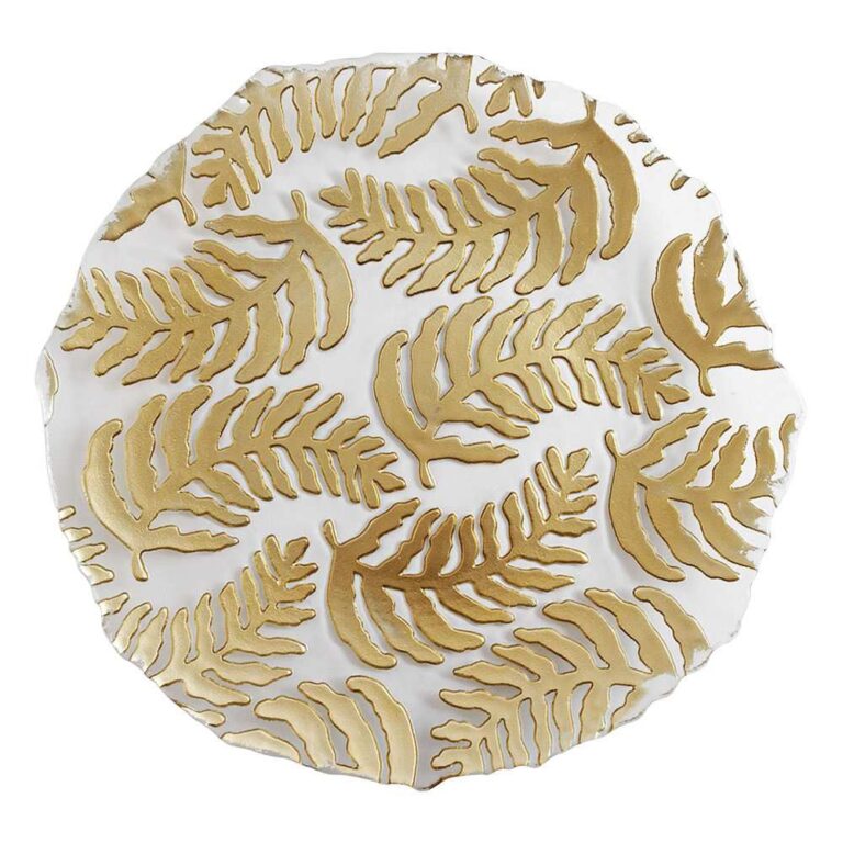 Luxury Gold Plated Fern Leaf Glass Charger Plate