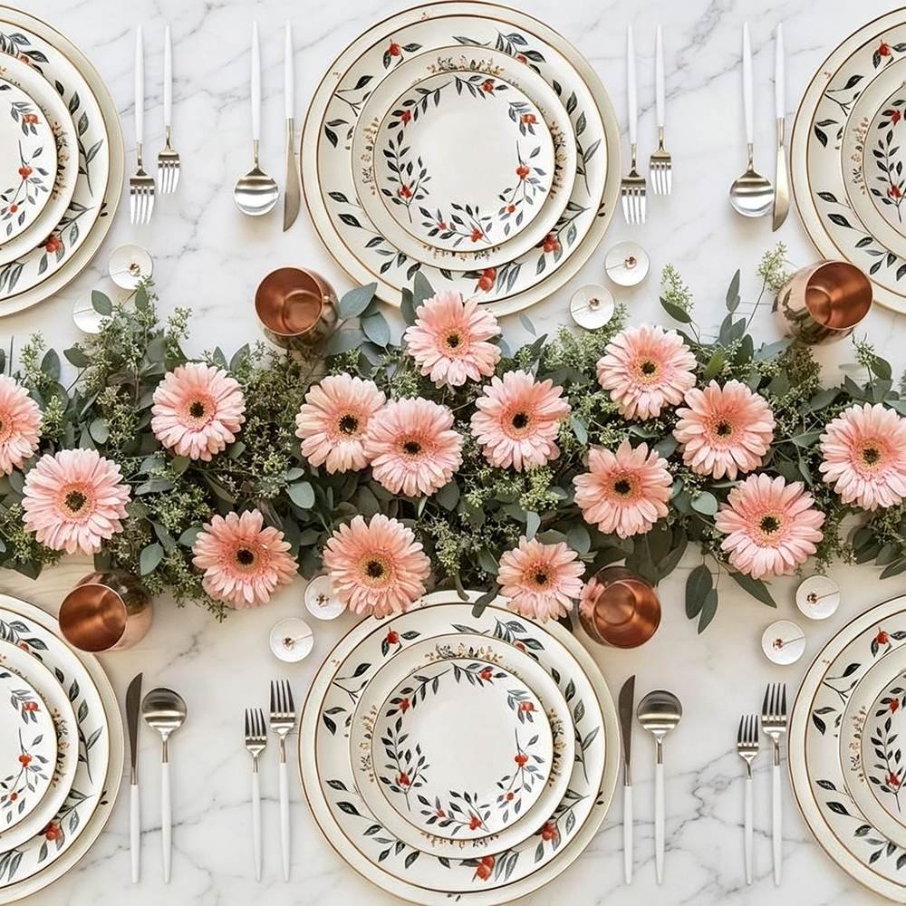 Luxury Hand Painted Floral Gold Rimmed Bone China Dinnerware Set