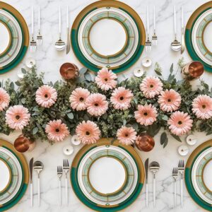 Art Deco Style Green & Gold Geometric Bone China Dinnerware Set