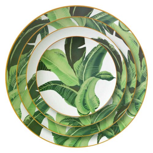 Luxury Tropical Banana Leaf Gold Rimmed Bone China Dinnerware Set