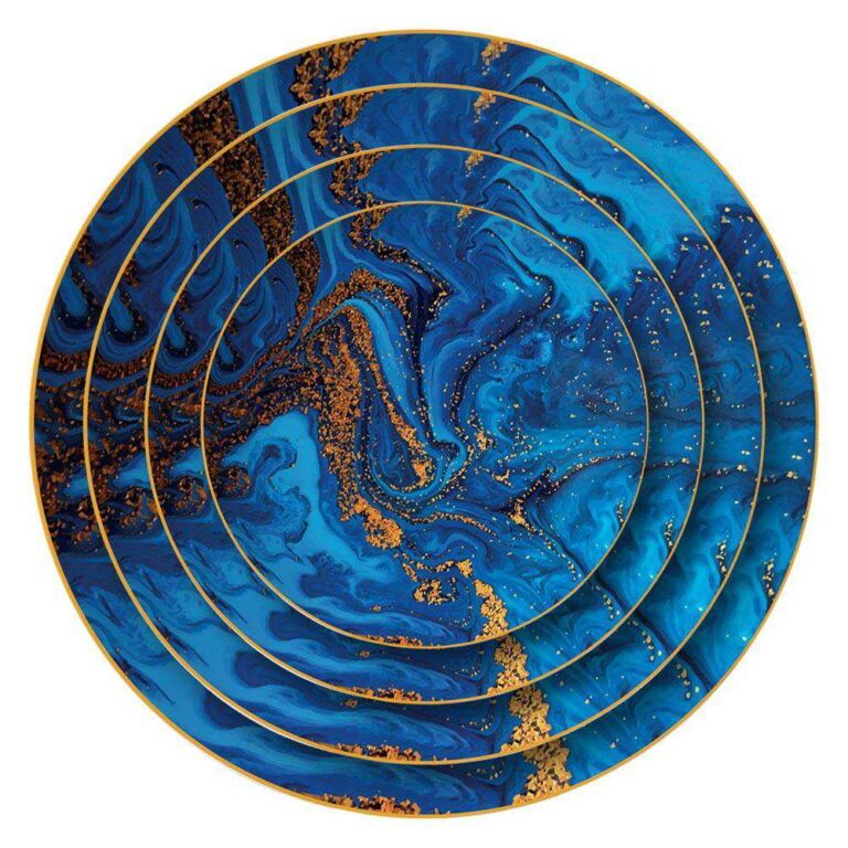 Luxury Gold Flow Blue Bone China Dinnerware Set