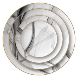 Modern Art Smoke Pattern Gold-Rimmed Bone China Dinnerware Set