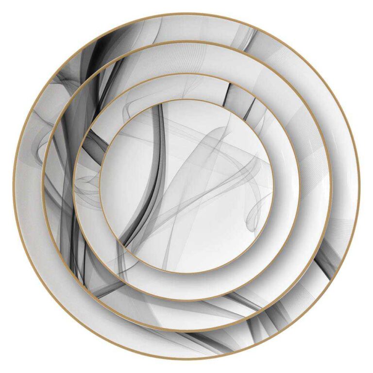 Modern Art Smoke Pattern Gold-Rimmed Bone China Dinnerware Set