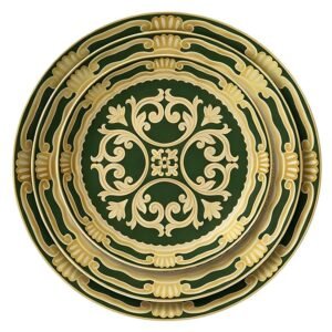 Vintage Royal Dark Green Gold Rimmed Bone China Dinnerware Set