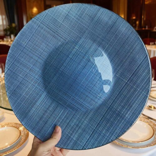 Luxury Haze Blue Cross Woven Texture Glass Charger Plate