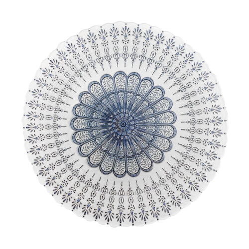 Vintage Blue White Mandala Pattern Glass Charger Plate