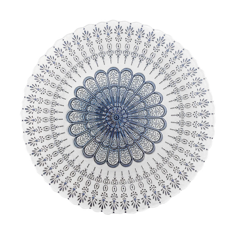 Vintage Blue White Mandala Pattern Glass Charger Plate
