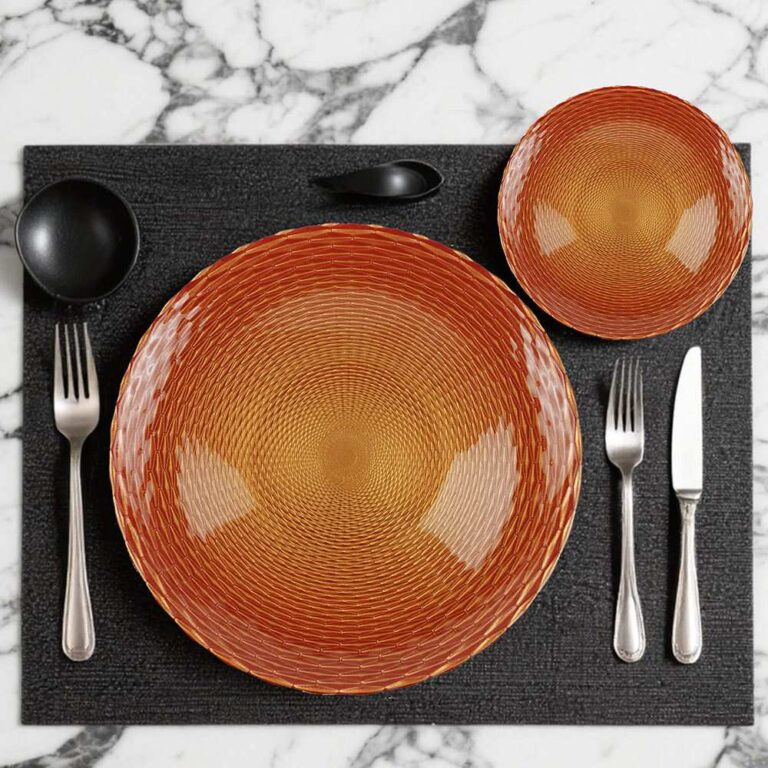 Warm Brown Woven Texture Glass Charger Plate