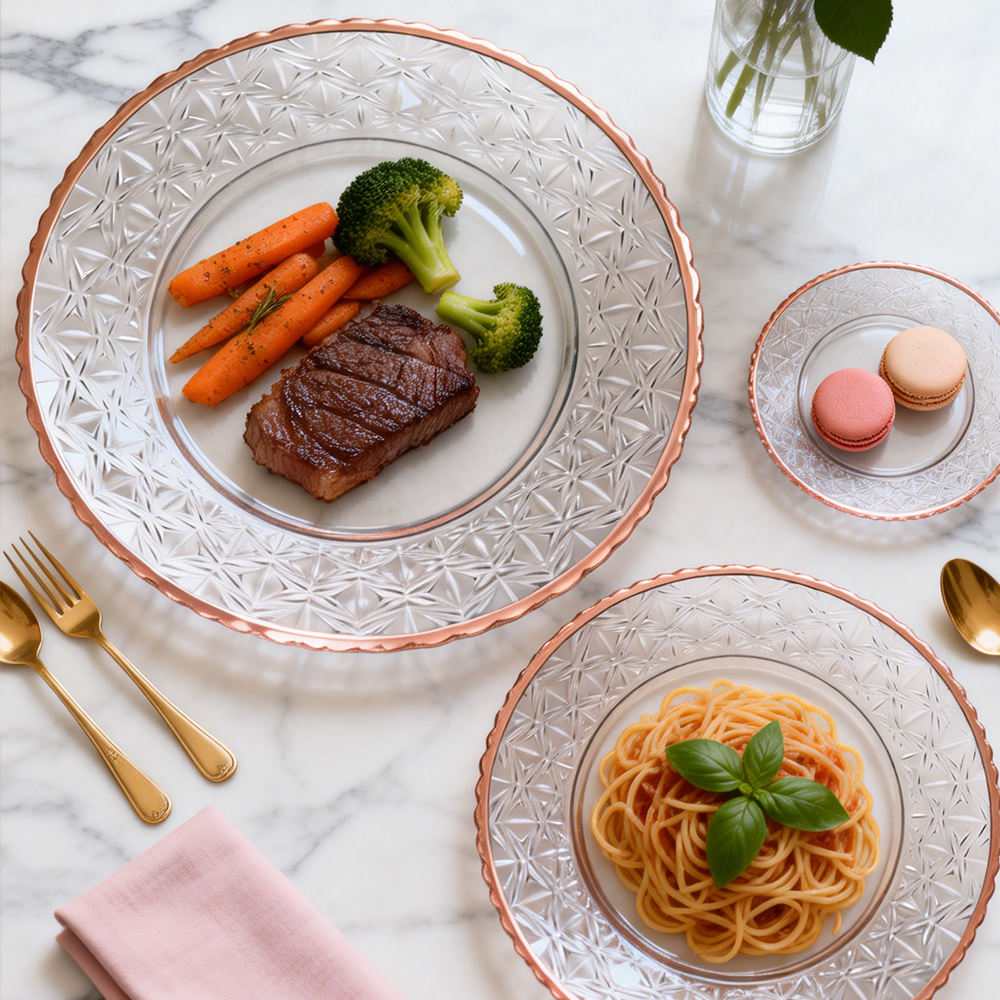 Luxury Gold Rimmed Starburst Pattern Glass Charger Plate