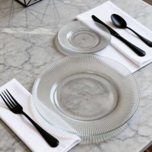 Luxury Gold Rimmed Vertical Ribbed Glass Charger Plate