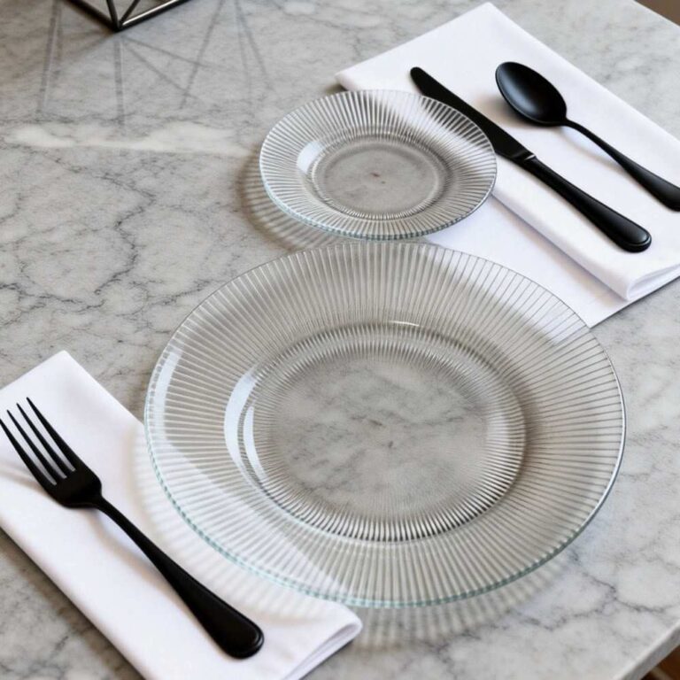 Luxury Gold Rimmed Vertical Ribbed Glass Charger Plate