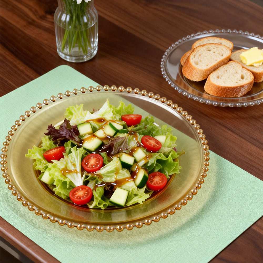 Luxury Gold Beaded Glass Charger Plate