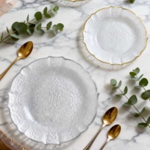 Luxury Gold Rimmed Hammered Pink Glass Charger Plate