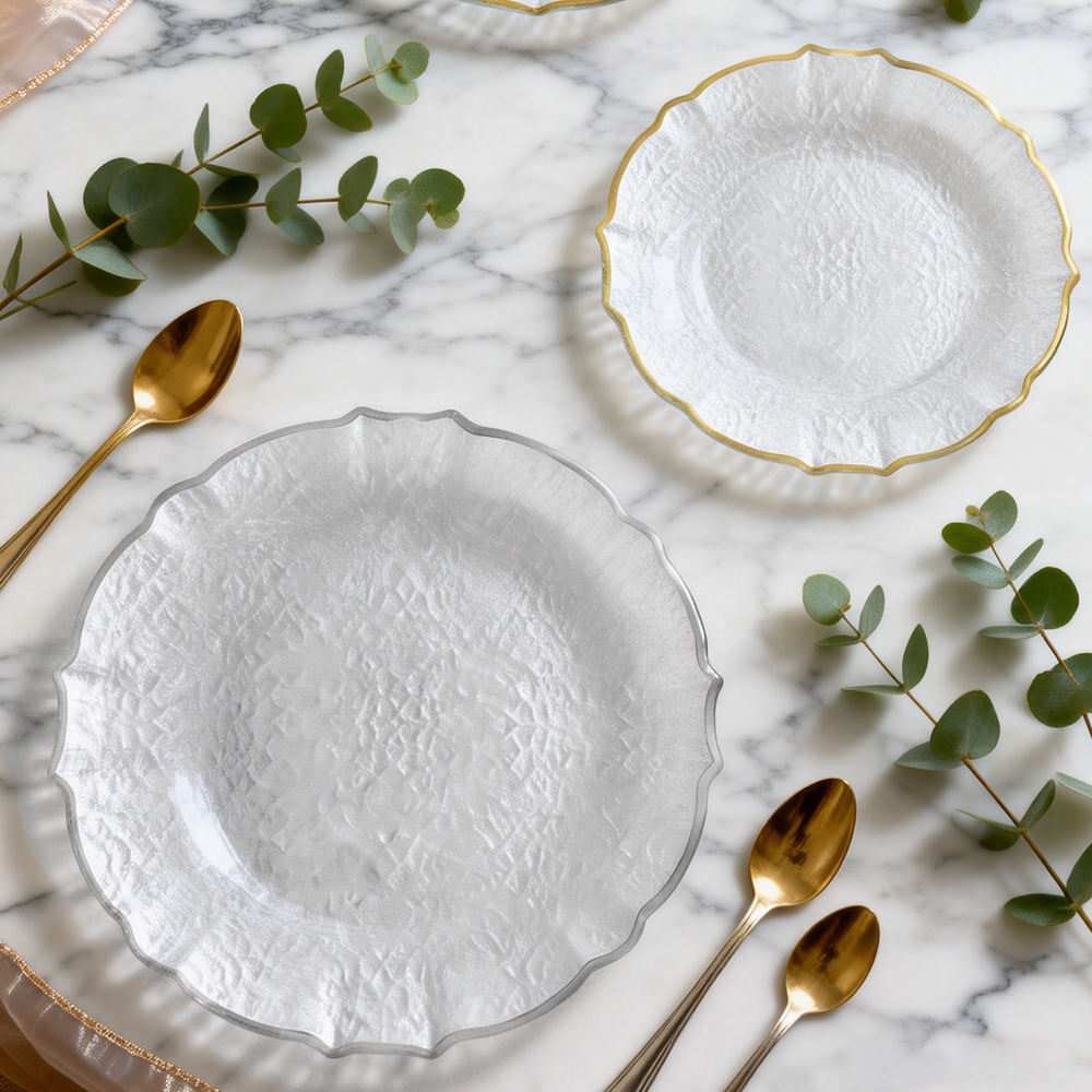 Luxury Gold Rimmed Hammered Pink Glass Charger Plate