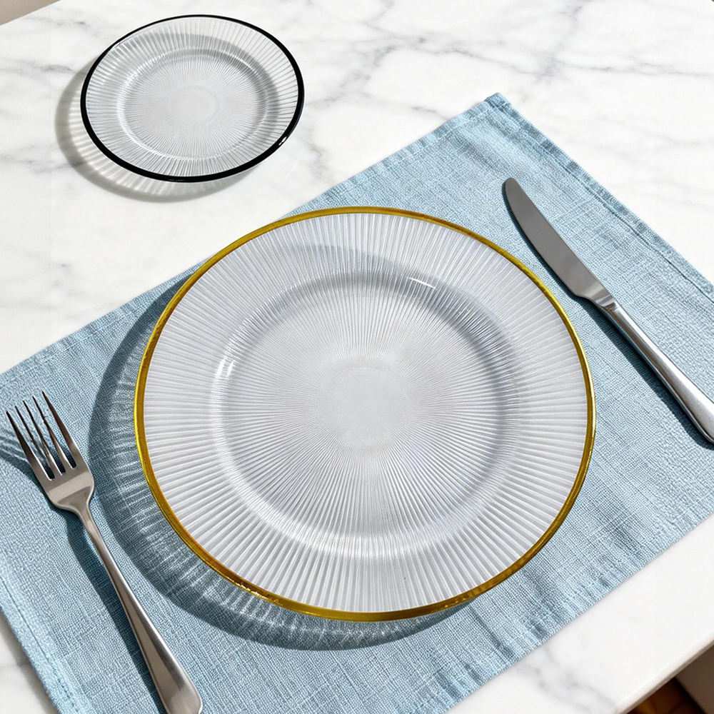 Luxury Pink Gold Rimmed Sunburst Glass Charger Plate