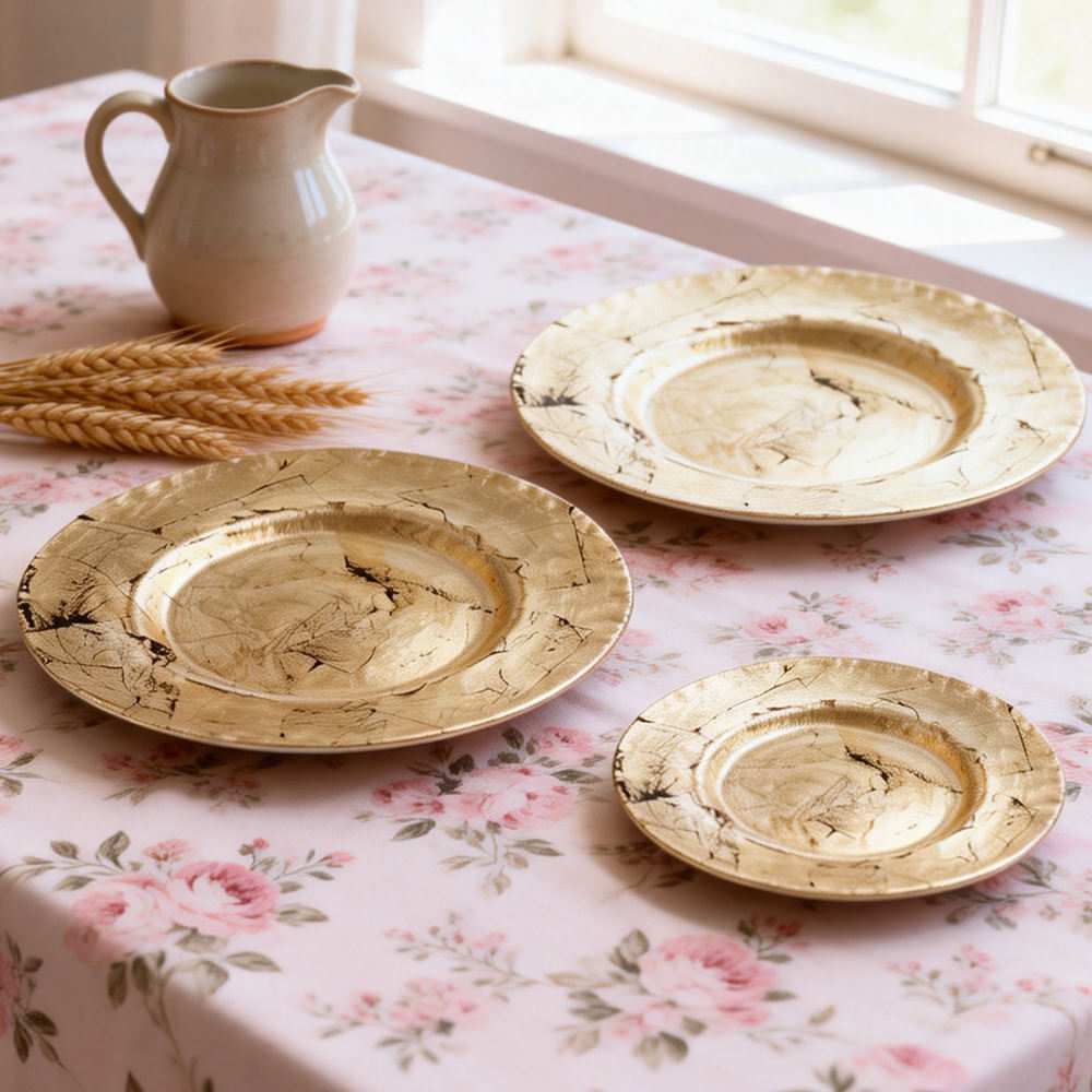 Vintage Gold Crackle Art Glass Charger Plate