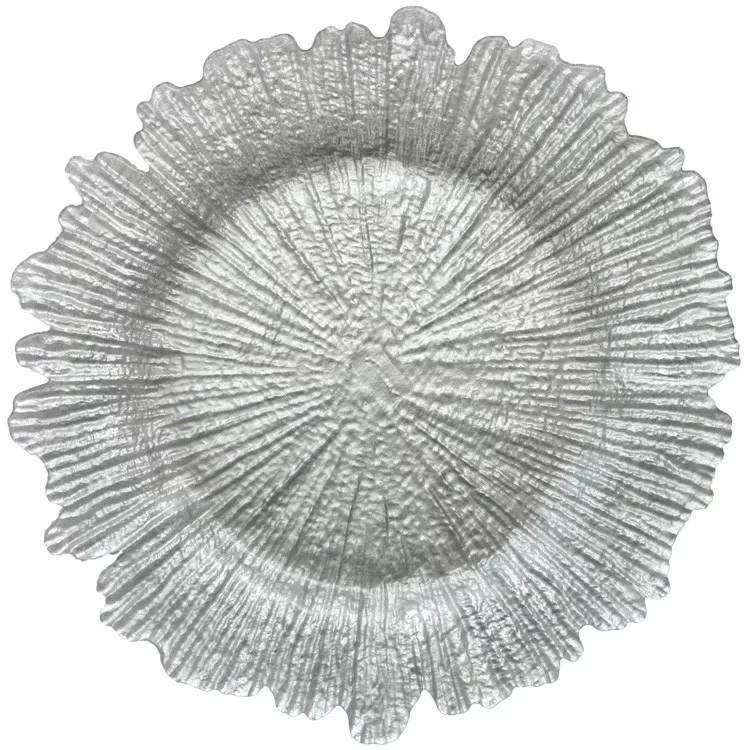 Luxury Tree-Textured Flower Shaped Glass Charger Plate