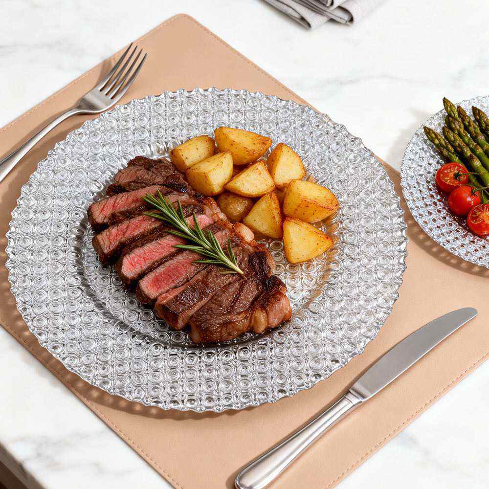 Luxury Full Gold Beaded Glass Charger Plate