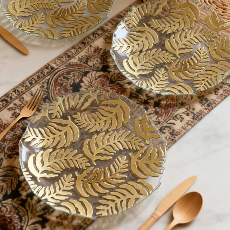 Luxury Gold Plated Fern Leaf Glass Charger Plate