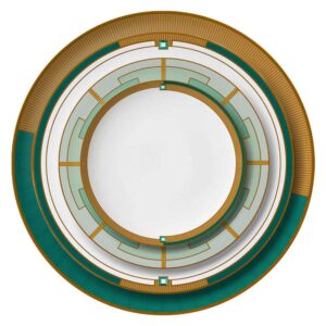 Art Deco Style Green & Gold Geometric Bone China Dinnerware Set
