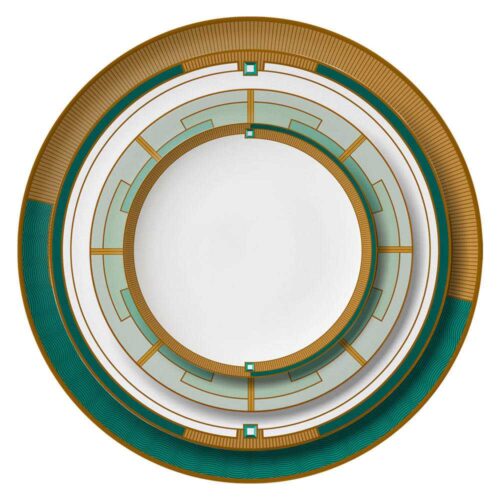 Art Deco Style Green & Gold Geometric Bone China Dinnerware Set