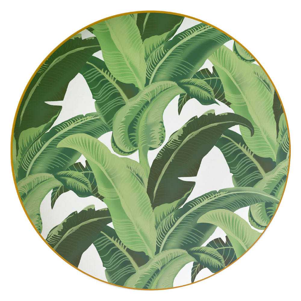 Luxury Tropical Banana Leaf Gold Rimmed Bone China Dinnerware Set