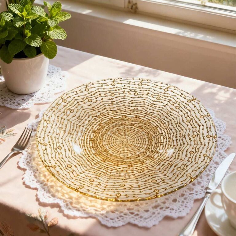 Luxury Gold-Plated Water Ripple Glass Charger Plate