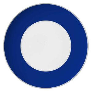 Modern Geometric Blue White Silver Rimmed Bone China Dinnerware Set