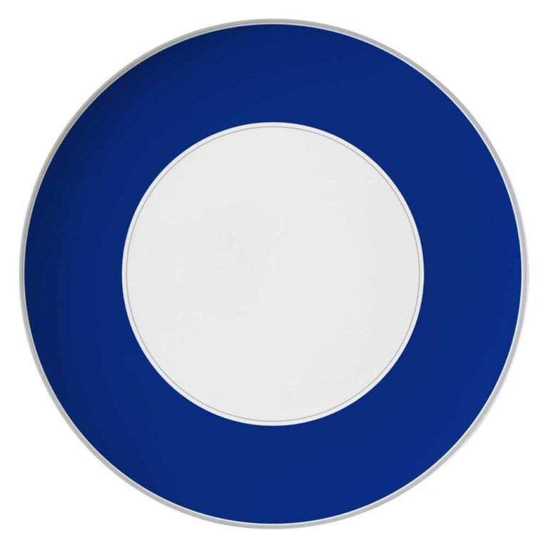 Modern Geometric Blue White Silver Rimmed Bone China Dinnerware Set