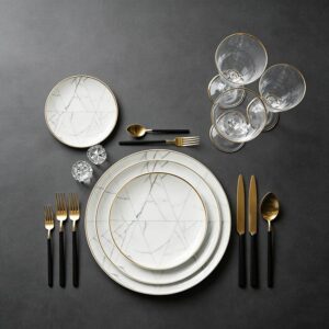 Luxury Marble Patterned Gold Rimmed Bone China Dinnerware Set