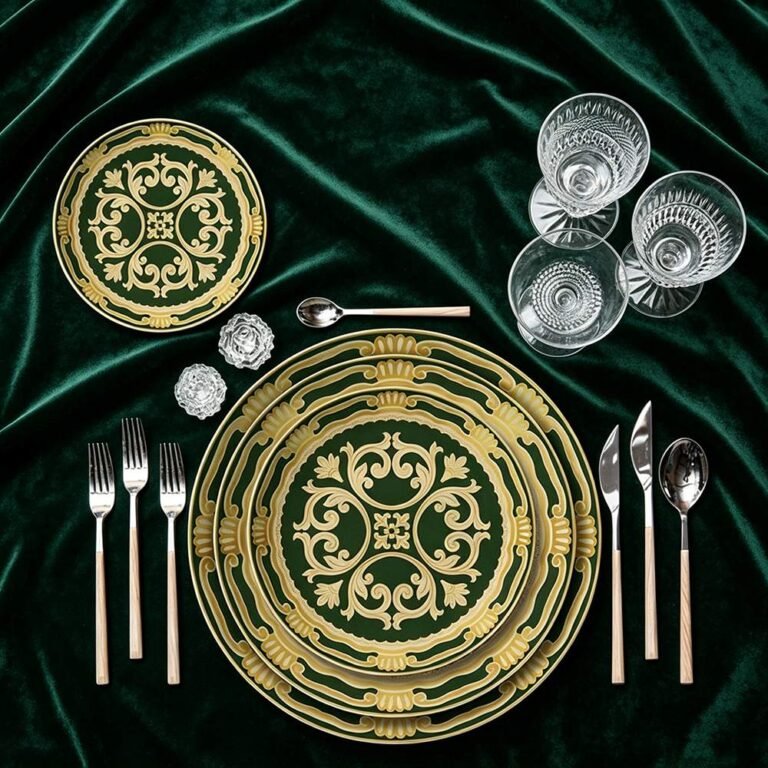 Vintage Royal Dark Green Gold Rimmed Bone China Dinnerware Set