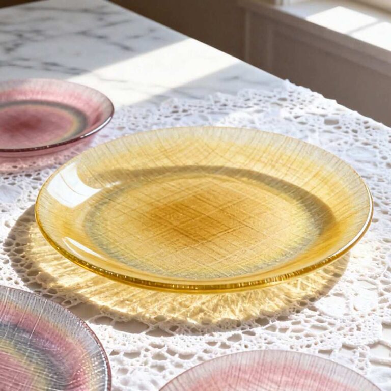 Luxury Haze Blue Cross Woven Texture Glass Charger Plate