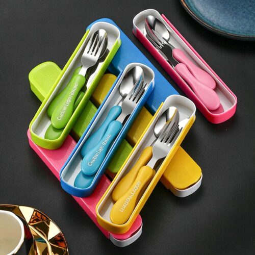 Portable 304 Stainless Steel Kids Fork and Spoon Set with Custom LOGO