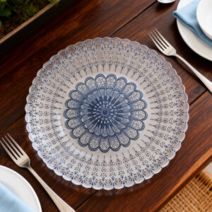 Vintage Blue White Mandala Pattern Glass Charger Plate