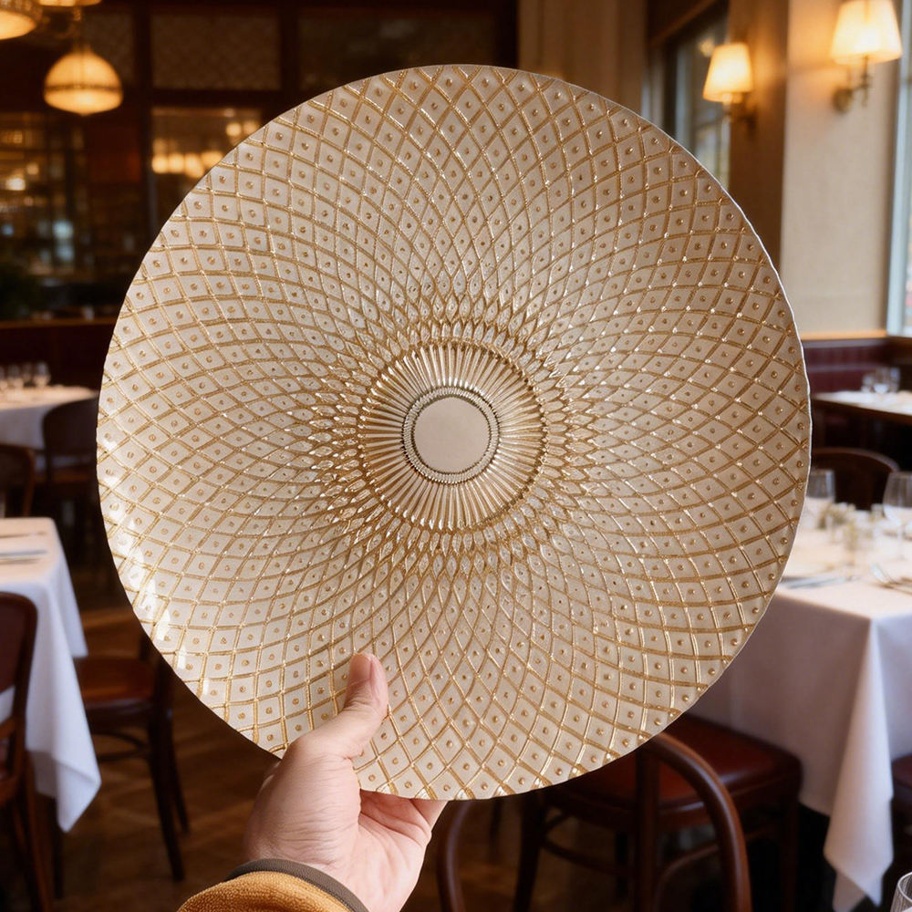 Luxury Gold Rimmed Radial Diamond Glass Charger Plate