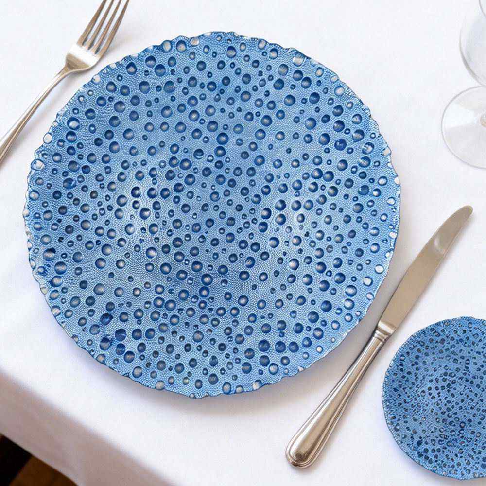 Dreamy Water Blue Hammered Glass Charger Plate