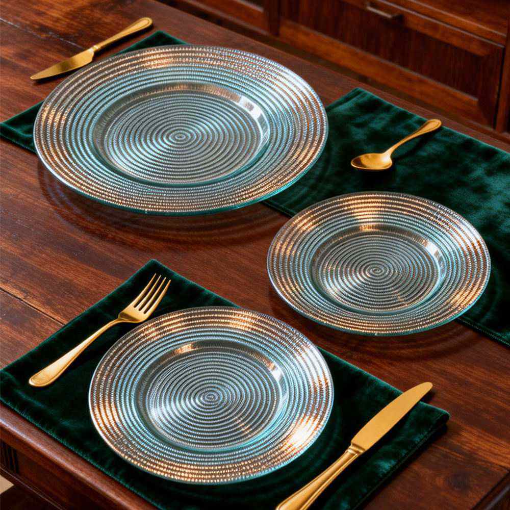 Luxury Iridescent Concentric Ribbed Glass Charger Plate