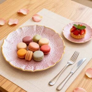 Luxury Gold Rimmed Hammered Pink Glass Charger Plate