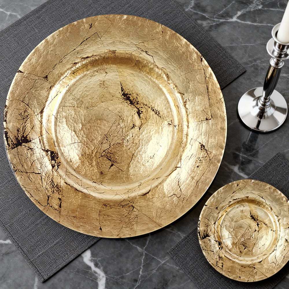 Vintage Gold Crackle Art Glass Charger Plate