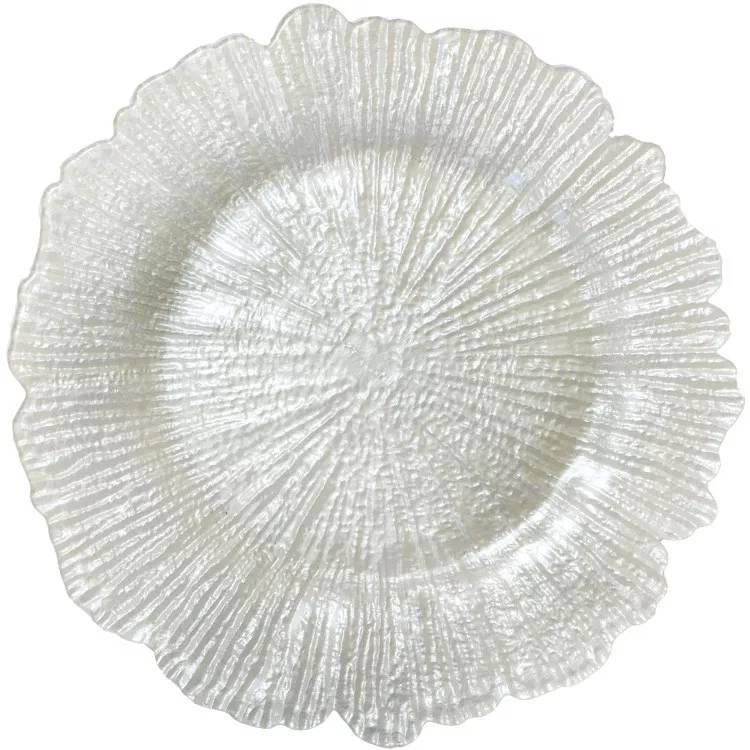 Luxury Tree-Textured Flower Shaped Glass Charger Plate